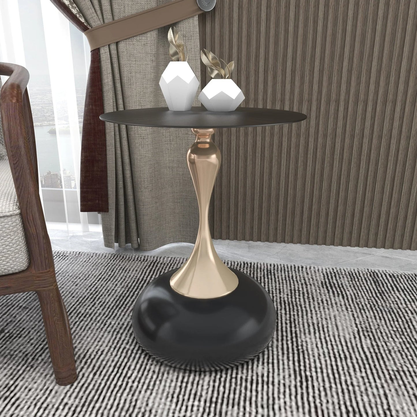 Savoy Wide Side Table with Stainless Steel Top Round Accent Table and Elegant Pedestal Base - Elax Furniture