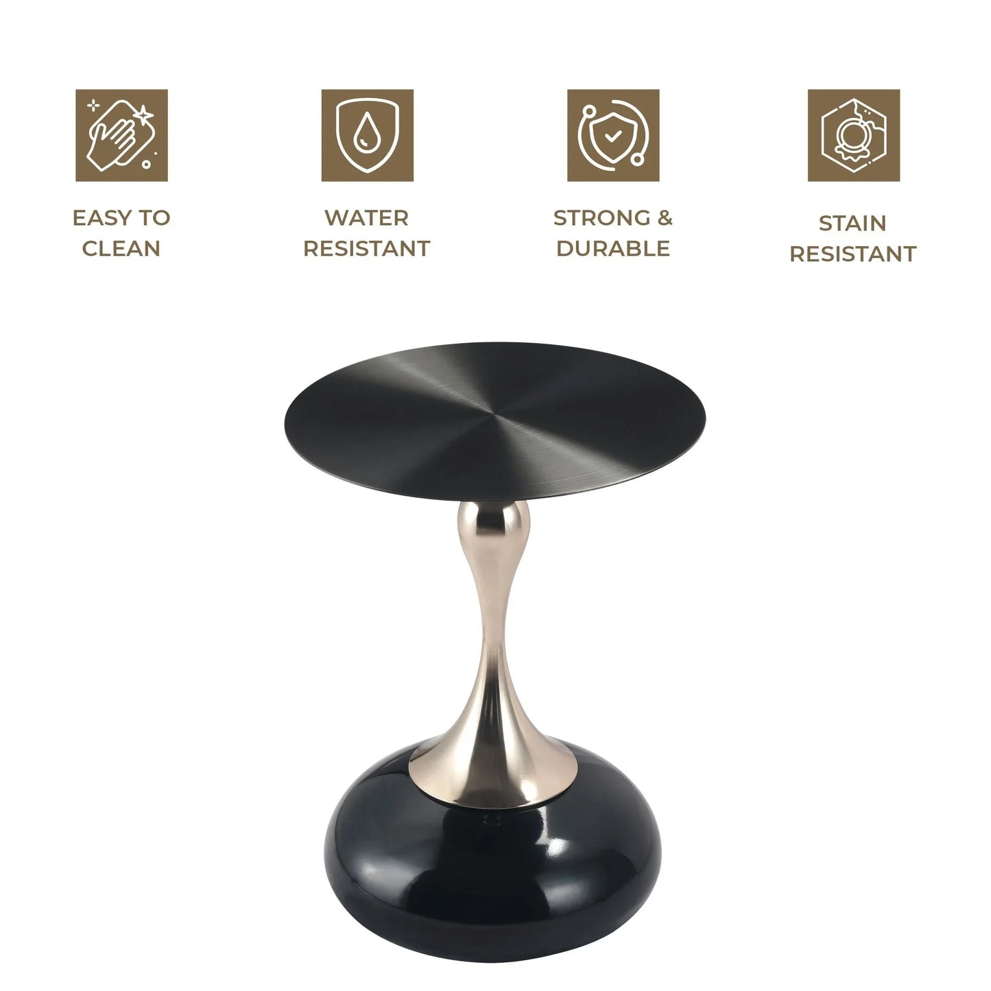 Savoy Wide Side Table with Stainless Steel Top Round Accent Table and Elegant Pedestal Base - Elax Furniture