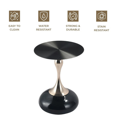 Savoy Wide Side Table with Stainless Steel Top Round Accent Table and Elegant Pedestal Base - Elax Furniture