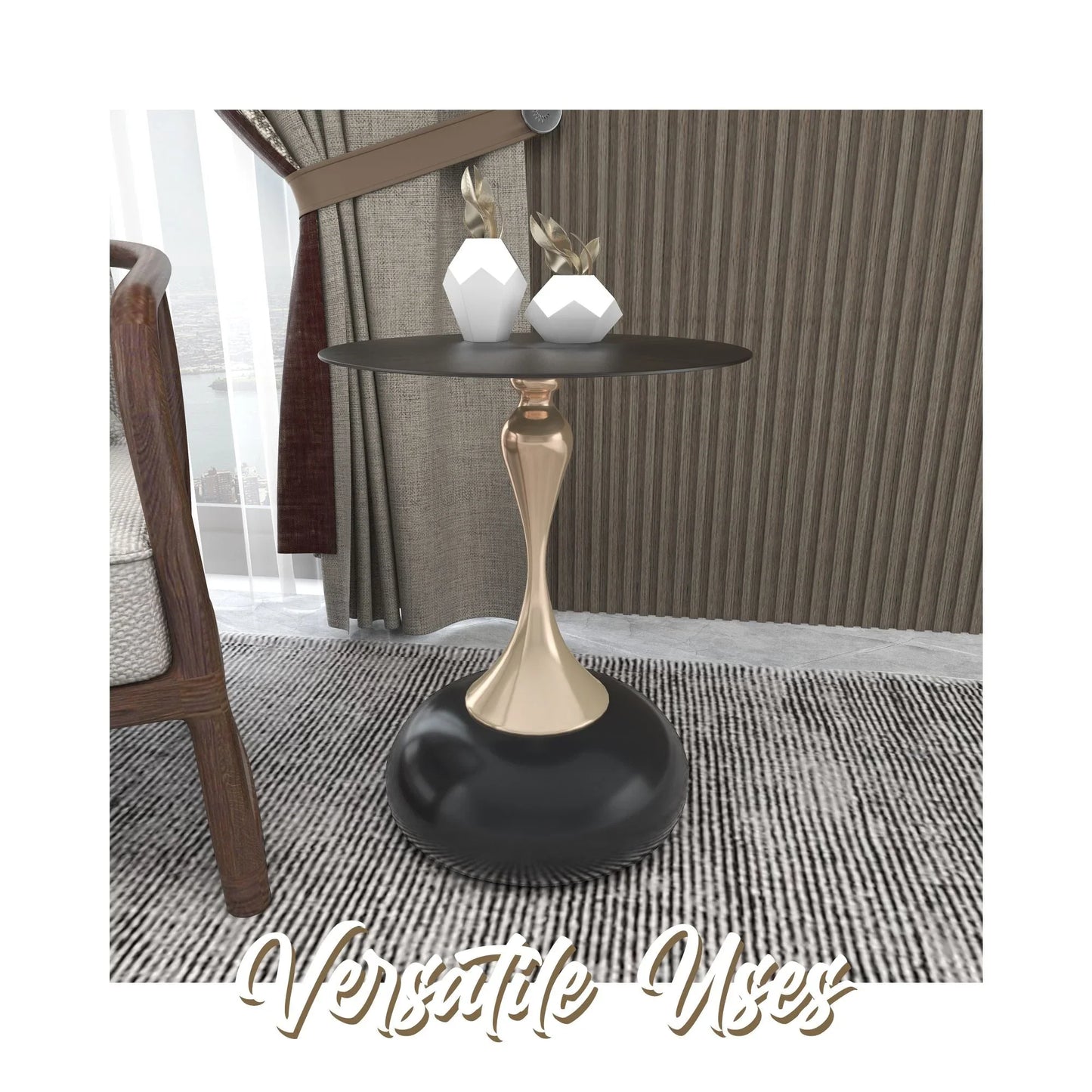 Savoy Wide Side Table with Stainless Steel Top Round Accent Table and Elegant Pedestal Base - Elax Furniture