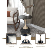 Savoy Wide Side Table with Stainless Steel Top Round Accent Table and Elegant Pedestal Base - Elax Furniture