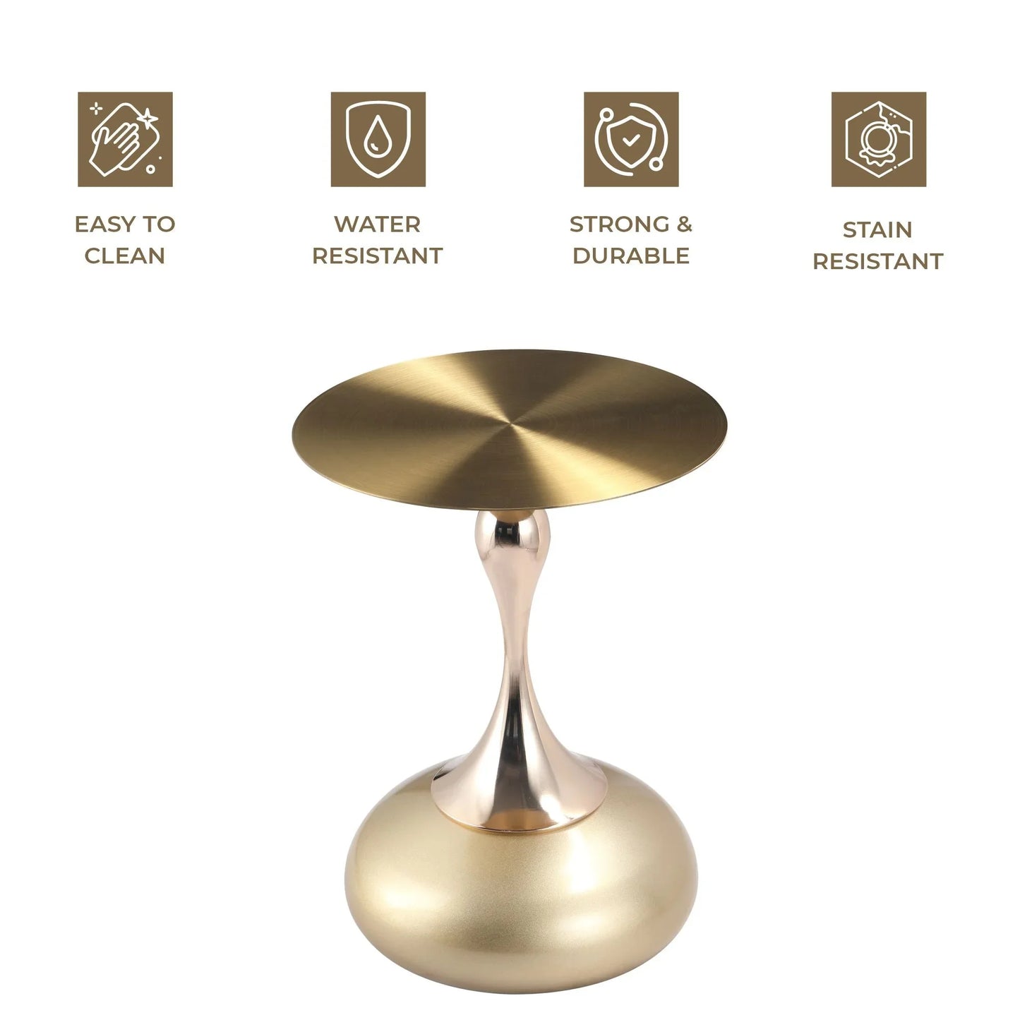Savoy Wide Side Table with Gold Stainless Steel Top Round Accent Table and Elegant Pedestal Base - Elax Furniture