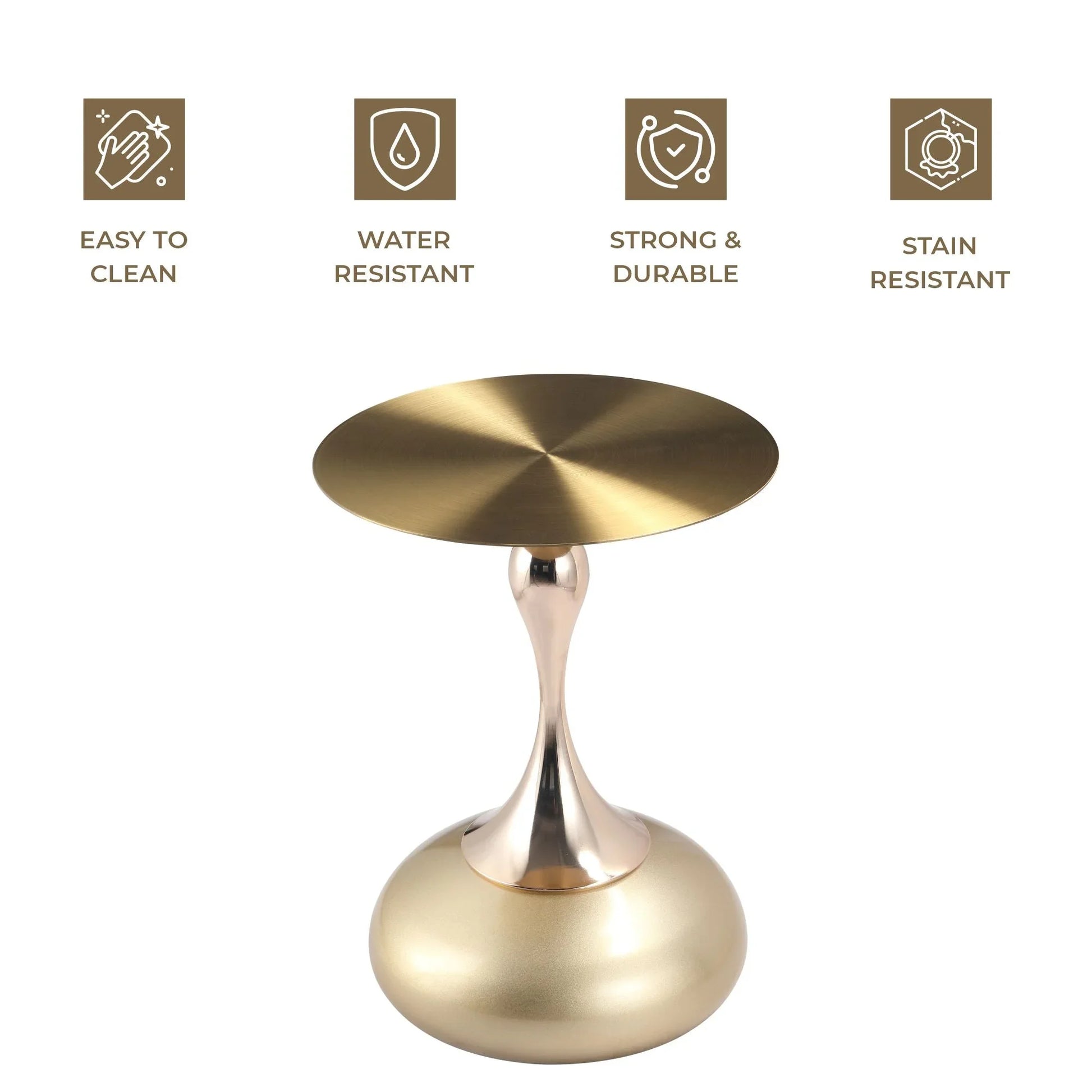 Savoy Wide Side Table with Gold Stainless Steel Top Round Accent Table and Elegant Pedestal Base - Elax Furniture