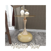 Savoy Wide Side Table with Gold Stainless Steel Top Round Accent Table and Elegant Pedestal Base - Elax Furniture
