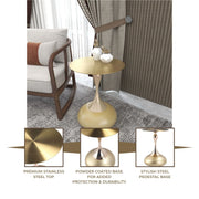 Savoy Wide Side Table with Gold Stainless Steel Top Round Accent Table and Elegant Pedestal Base - Elax Furniture
