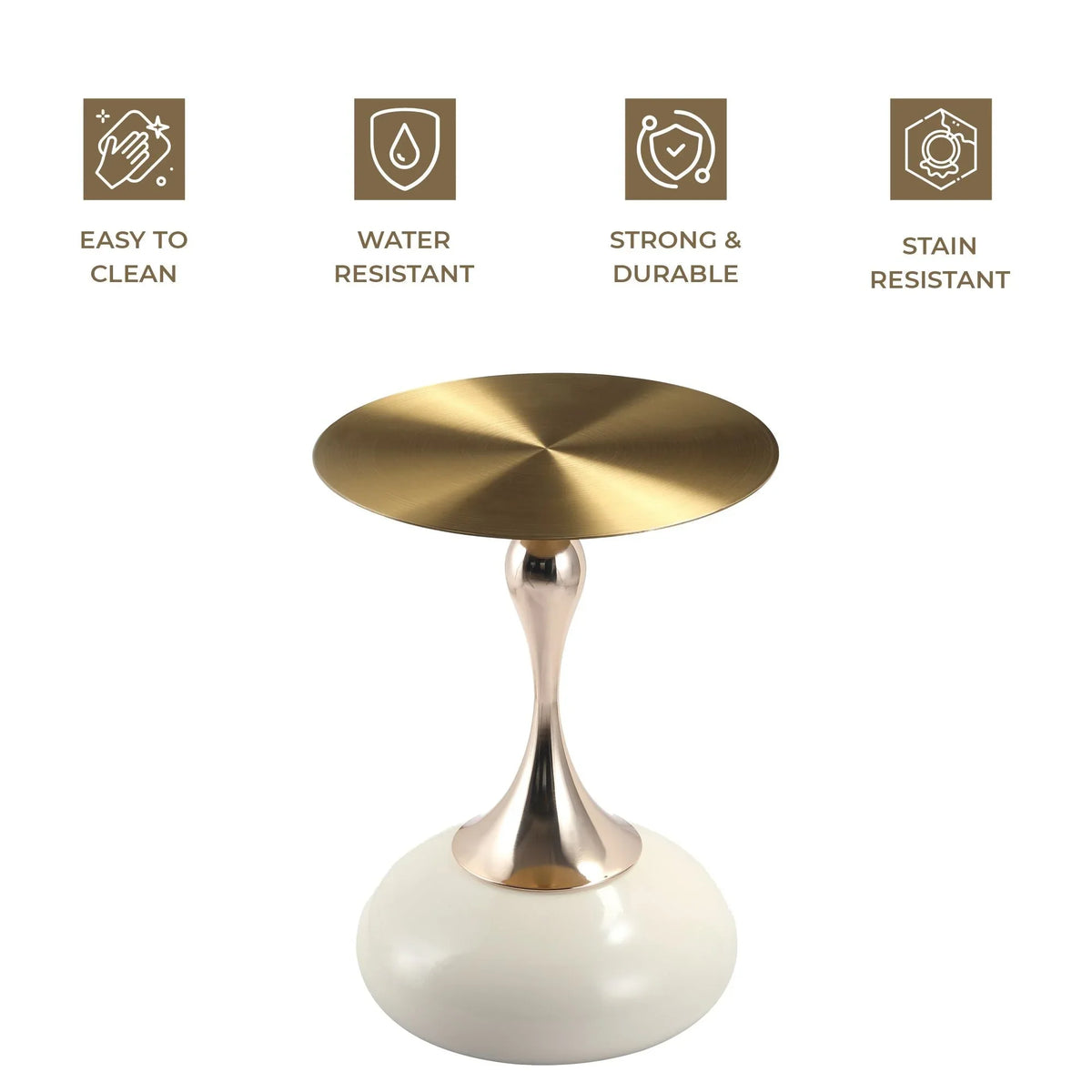 Savoy Wide Side Table with Gold Stainless Steel Top Round Accent Table and Elegant Pedestal Base - Elax Furniture