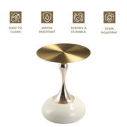 Savoy Wide Side Table with Gold Stainless Steel Top Round Accent Table and Elegant Pedestal Base - Elax Furniture