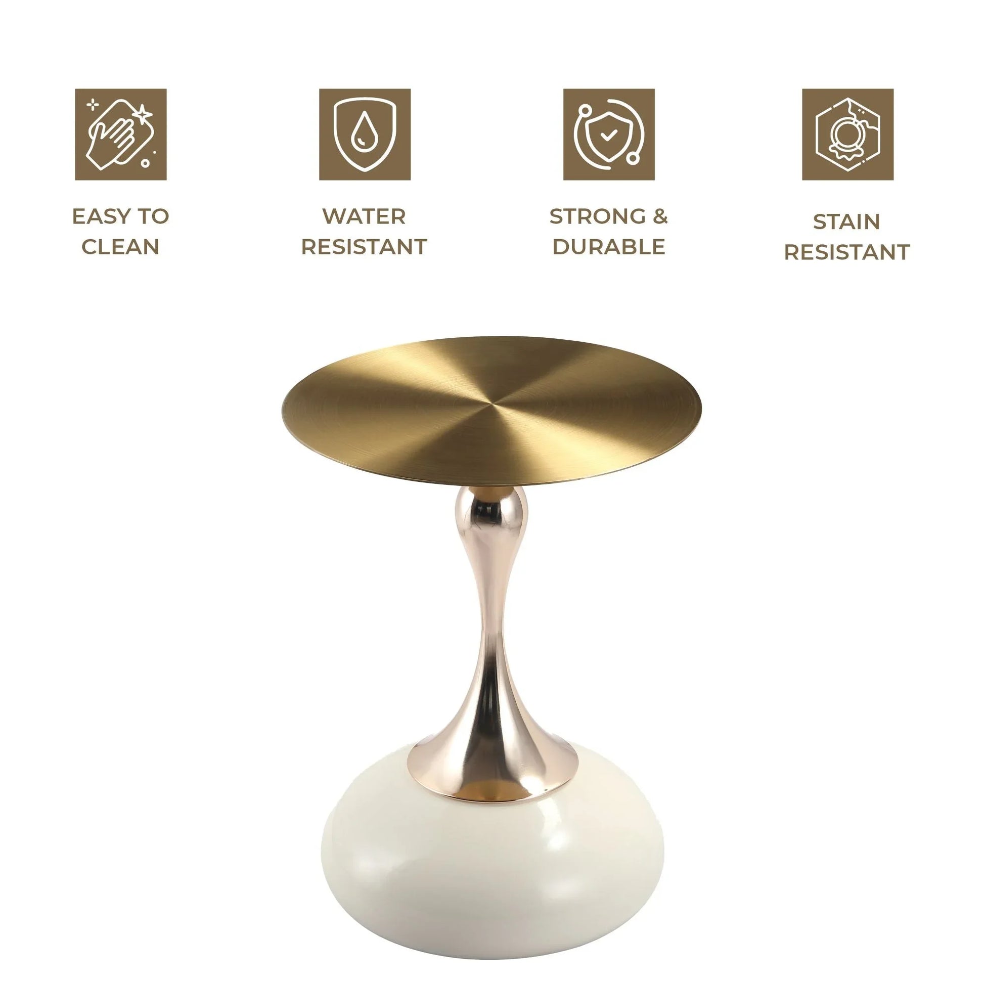 Savoy Wide Side Table with Gold Stainless Steel Top Round Accent Table and Elegant Pedestal Base - Elax Furniture