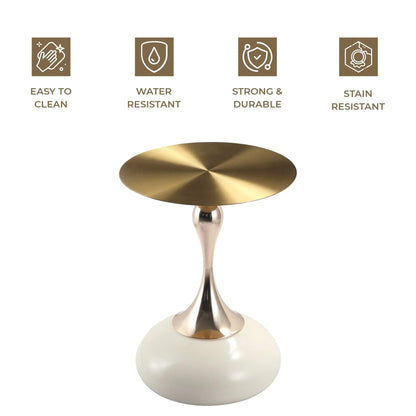 Savoy Wide Side Table with Gold Stainless Steel Top Round Accent Table and Elegant Pedestal Base - Elax Furniture