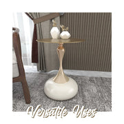 Savoy Wide Side Table with Gold Stainless Steel Top Round Accent Table and Elegant Pedestal Base - Elax Furniture