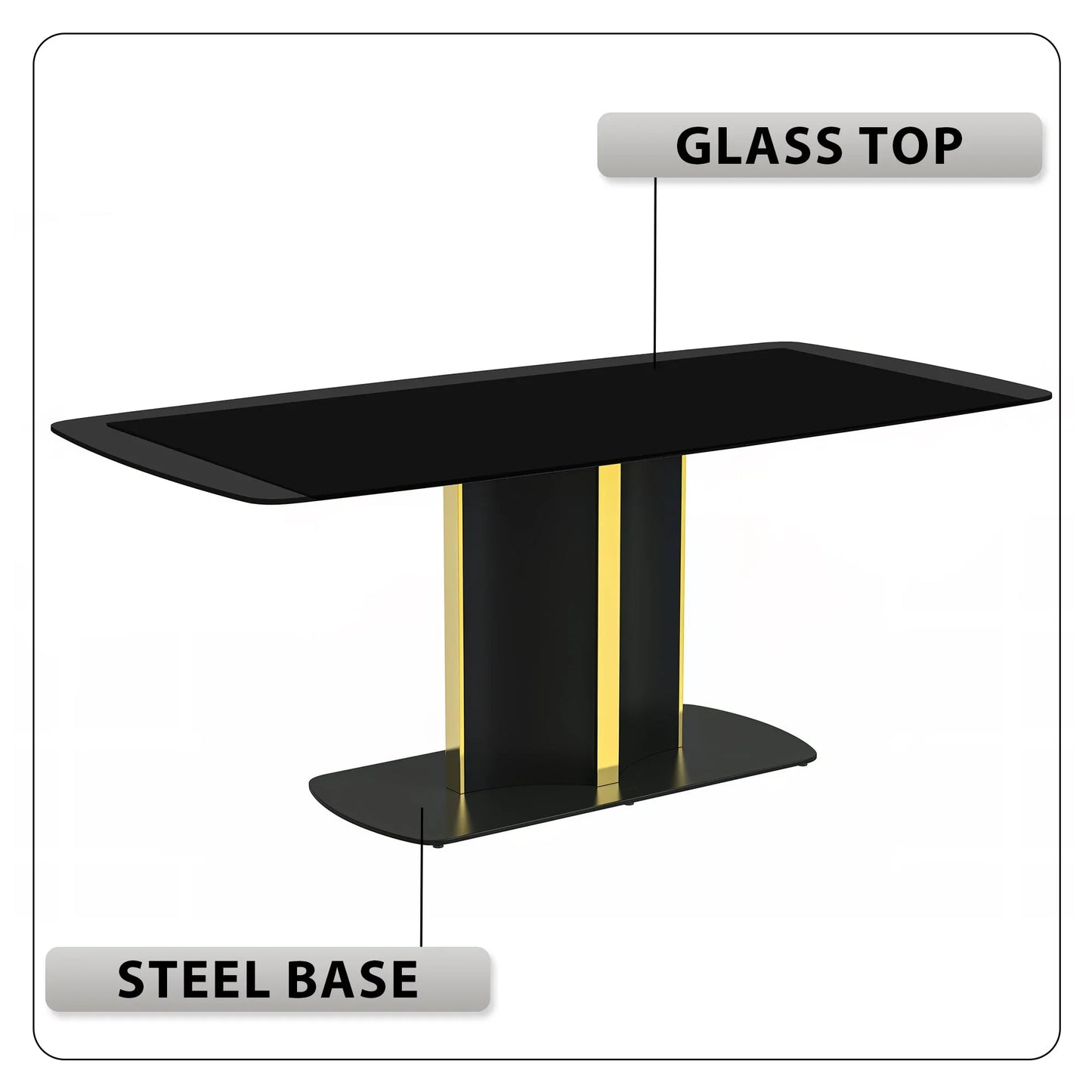 Sylva Rectangular Dining Table with Glass/Sintered Stone Tabletop in Gold Steel - Elax Furniture
