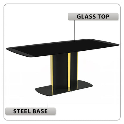 Sylva Rectangular Dining Table with Glass/Sintered Stone Tabletop in Gold Steel - Elax Furniture