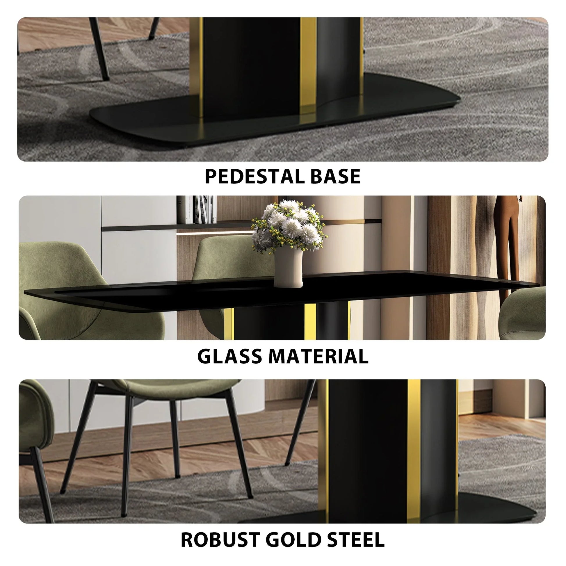 Sylva Rectangular Dining Table with Glass/Sintered Stone Tabletop in Gold Steel - Elax Furniture