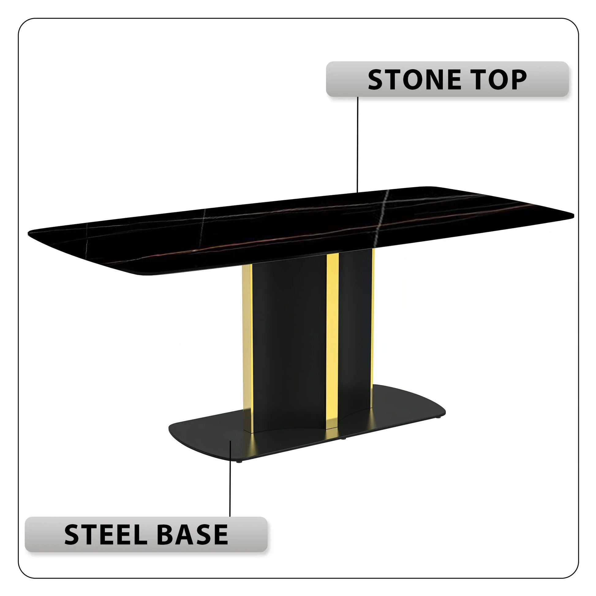 Sylva Rectangular Dining Table with Glass/Sintered Stone Tabletop in Gold Steel - Elax Furniture