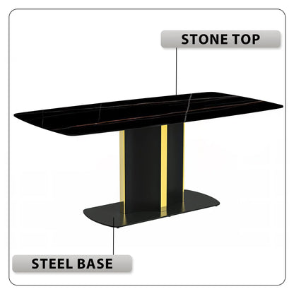 Sylva Rectangular Dining Table with Glass/Sintered Stone Tabletop in Gold Steel - Elax Furniture