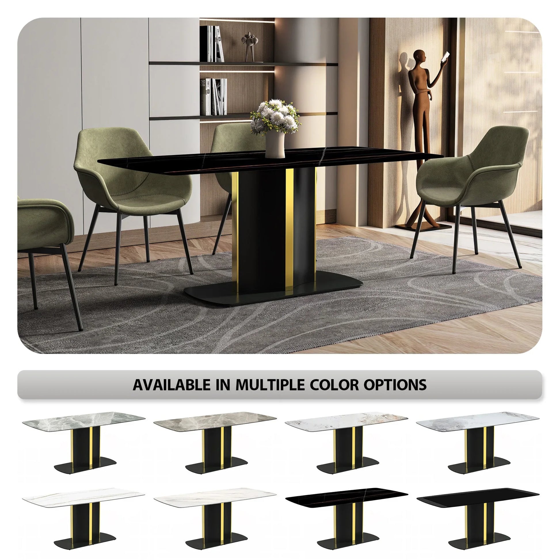 Sylva Rectangular Dining Table with Glass/Sintered Stone Tabletop in Gold Steel - Elax Furniture