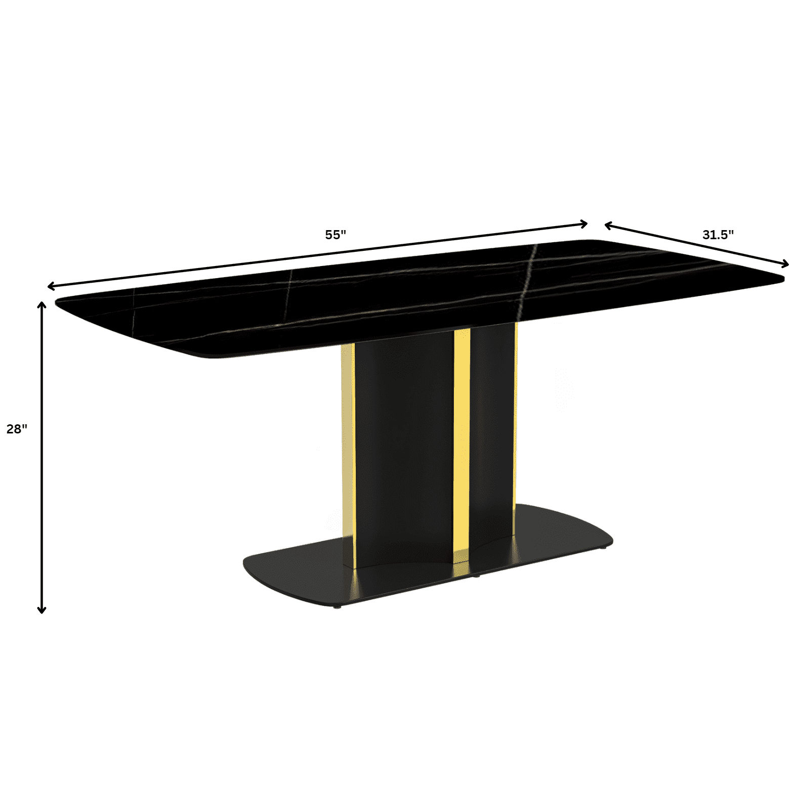Sylva Rectangular Dining Table with Glass/Sintered Stone Tabletop in Gold Steel - Elax Furniture