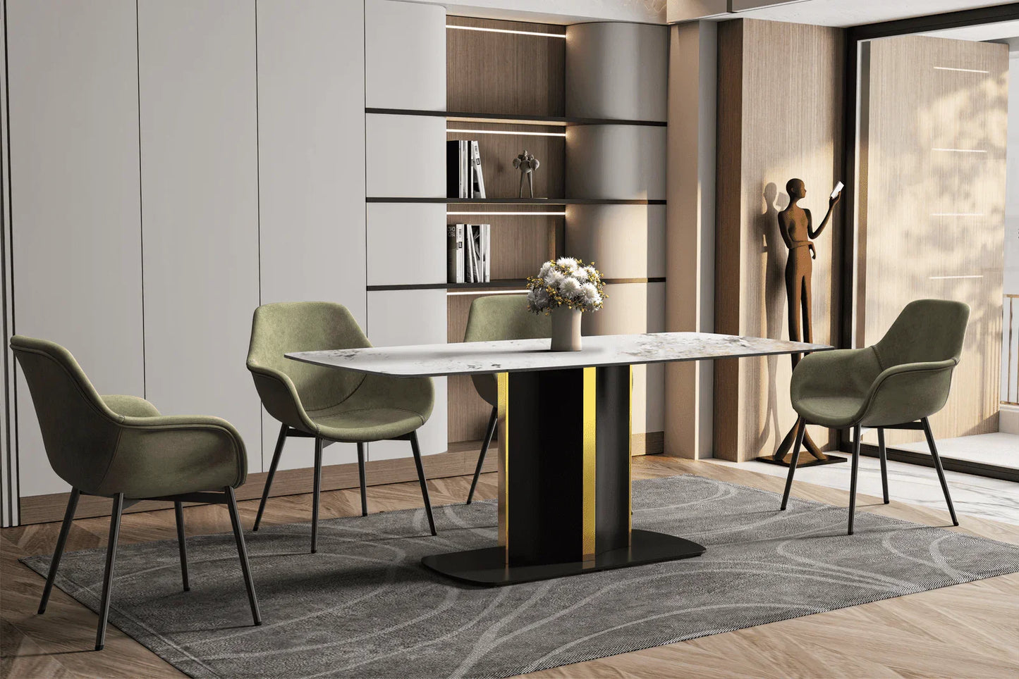 Sylva Rectangular Dining Table with Glass/Sintered Stone Tabletop in Gold Steel - Elax Furniture