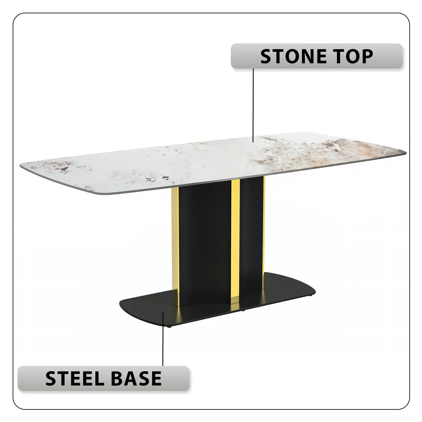 Sylva Rectangular Dining Table with Glass/Sintered Stone Tabletop in Gold Steel - Elax Furniture