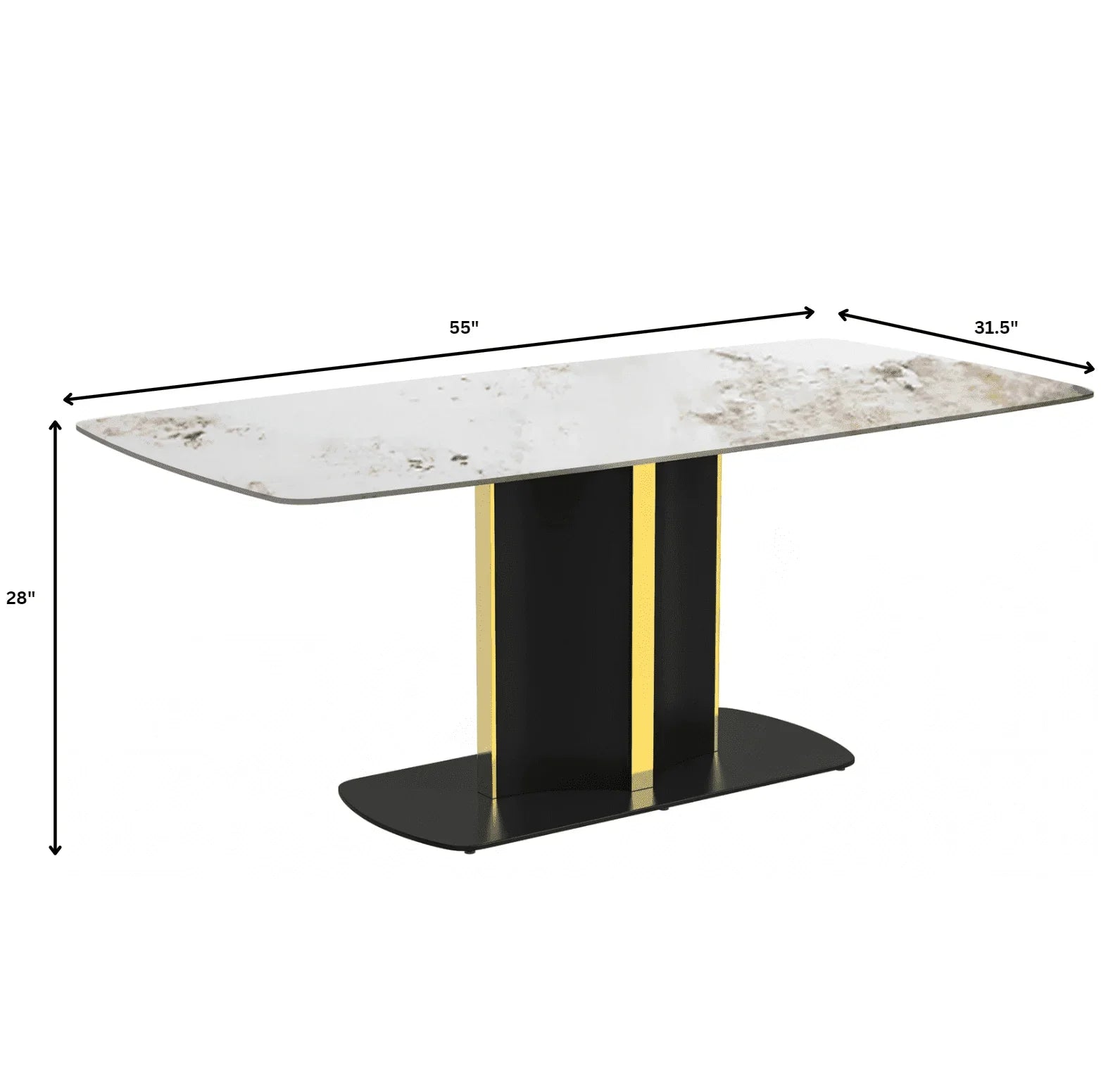 Sylva Rectangular Dining Table with Glass/Sintered Stone Tabletop in Gold Steel - Elax Furniture