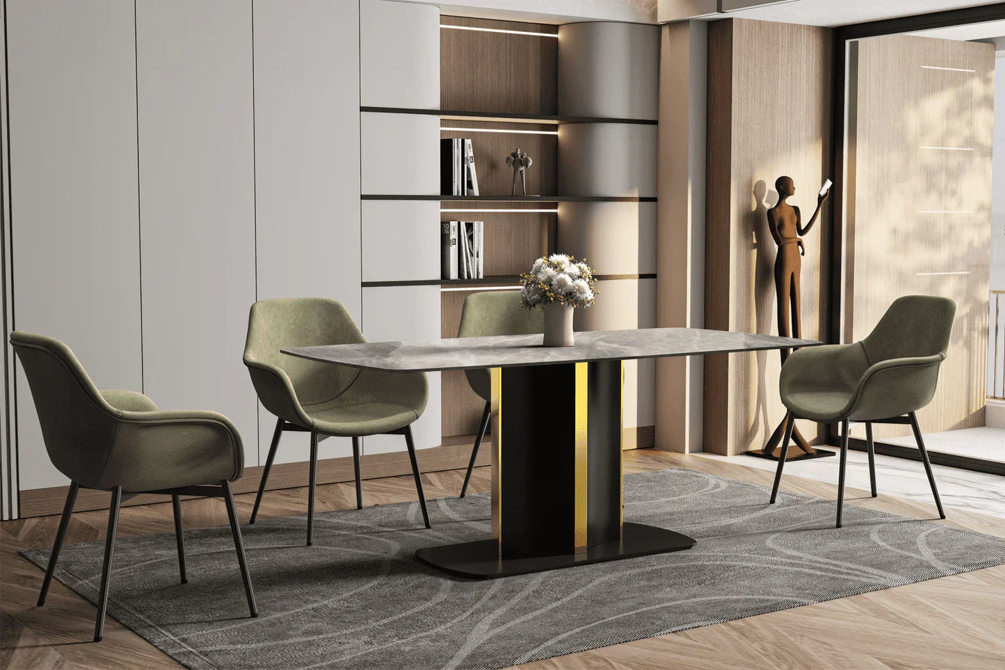 Sylva Rectangular Dining Table with Glass/Sintered Stone Tabletop in Gold Steel - Elax Furniture