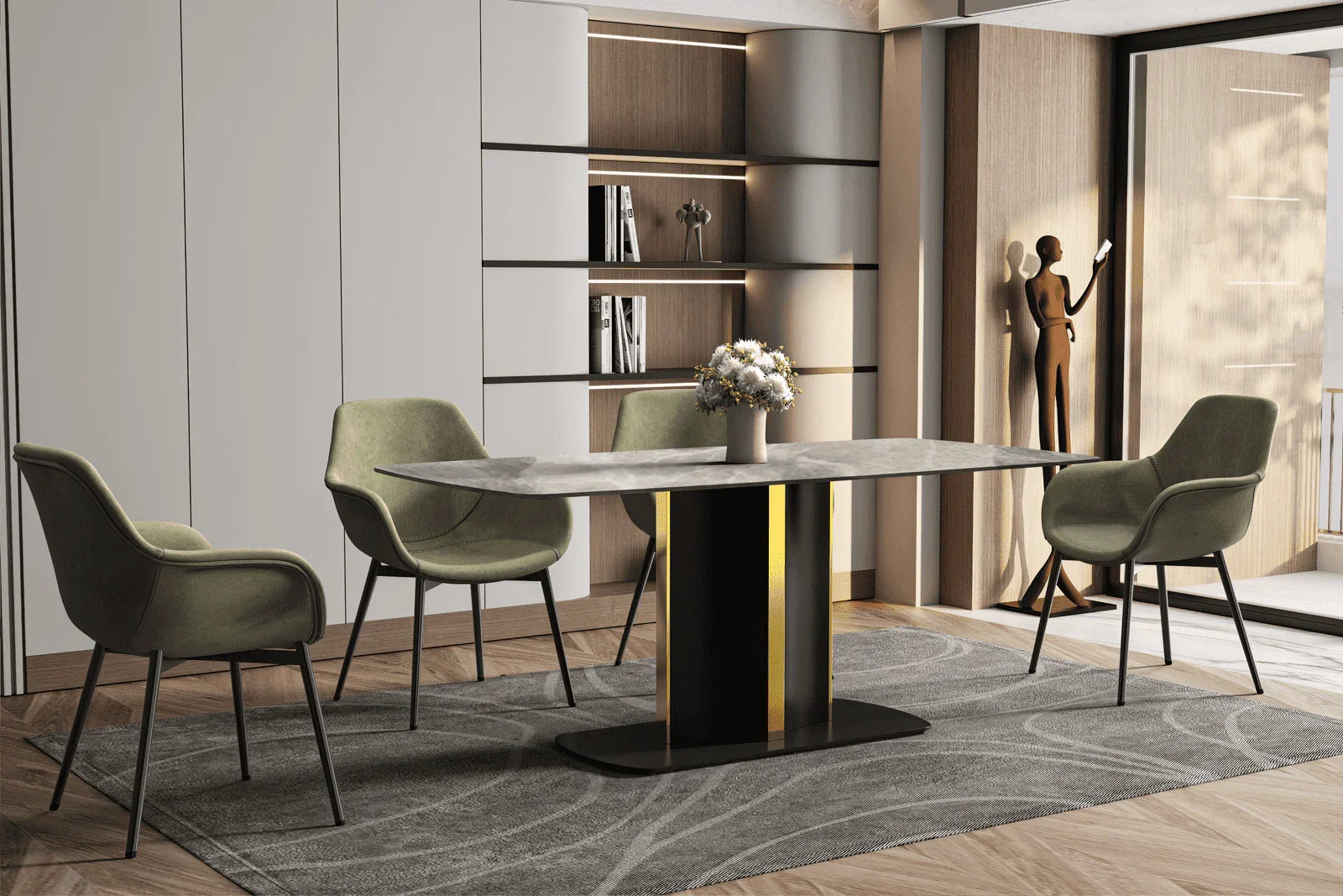 Sylva Rectangular Dining Table with Glass/Sintered Stone Tabletop in Gold Steel - Elax Furniture