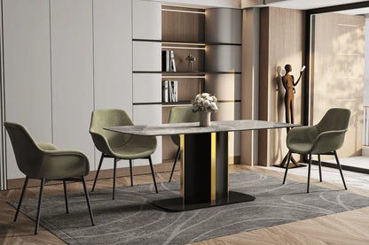 Sylva Rectangular Dining Table with Glass/Sintered Stone Tabletop in Gold Steel - Elax Furniture