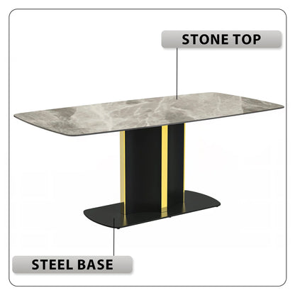 Sylva Rectangular Dining Table with Glass/Sintered Stone Tabletop in Gold Steel - Elax Furniture