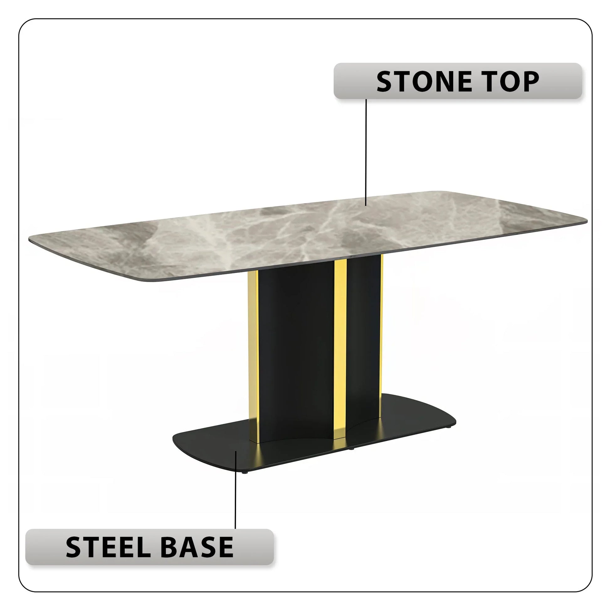 Sylva Rectangular Dining Table with Glass/Sintered Stone Tabletop in Gold Steel - Elax Furniture