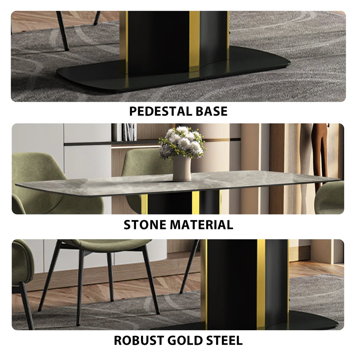 Sylva Rectangular Dining Table with Glass/Sintered Stone Tabletop in Gold Steel - Elax Furniture