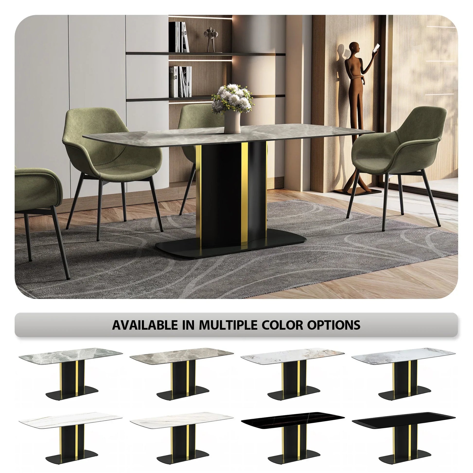 Sylva Rectangular Dining Table with Glass/Sintered Stone Tabletop in Gold Steel - Elax Furniture