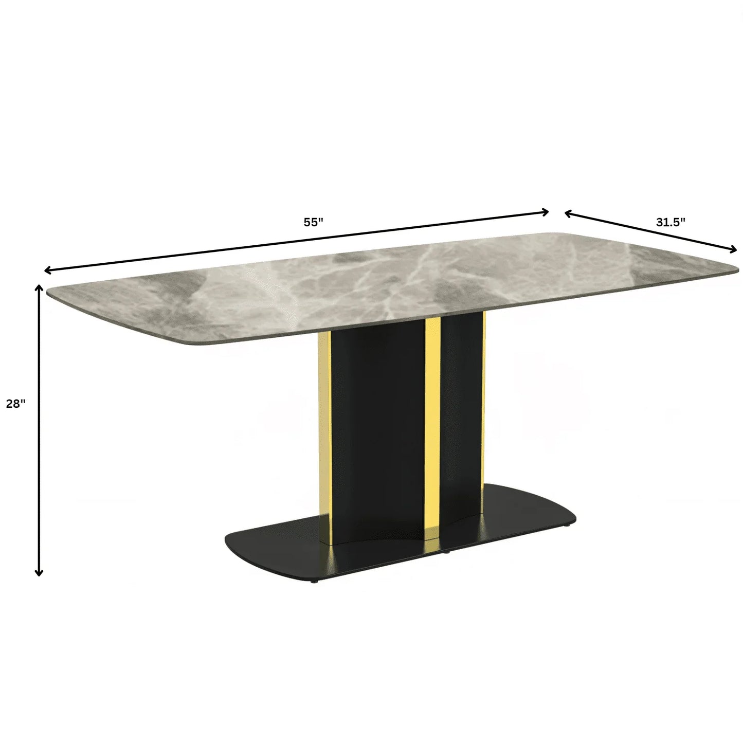 Sylva Rectangular Dining Table with Glass/Sintered Stone Tabletop in Gold Steel - Elax Furniture