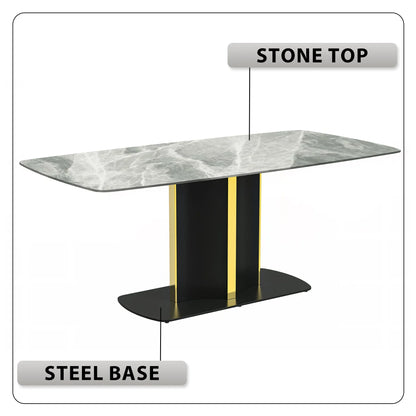 Sylva Rectangular Dining Table with Glass/Sintered Stone Tabletop in Gold Steel - Elax Furniture