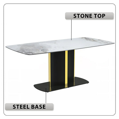Sylva Rectangular Dining Table with Glass/Sintered Stone Tabletop in Gold Steel - Elax Furniture