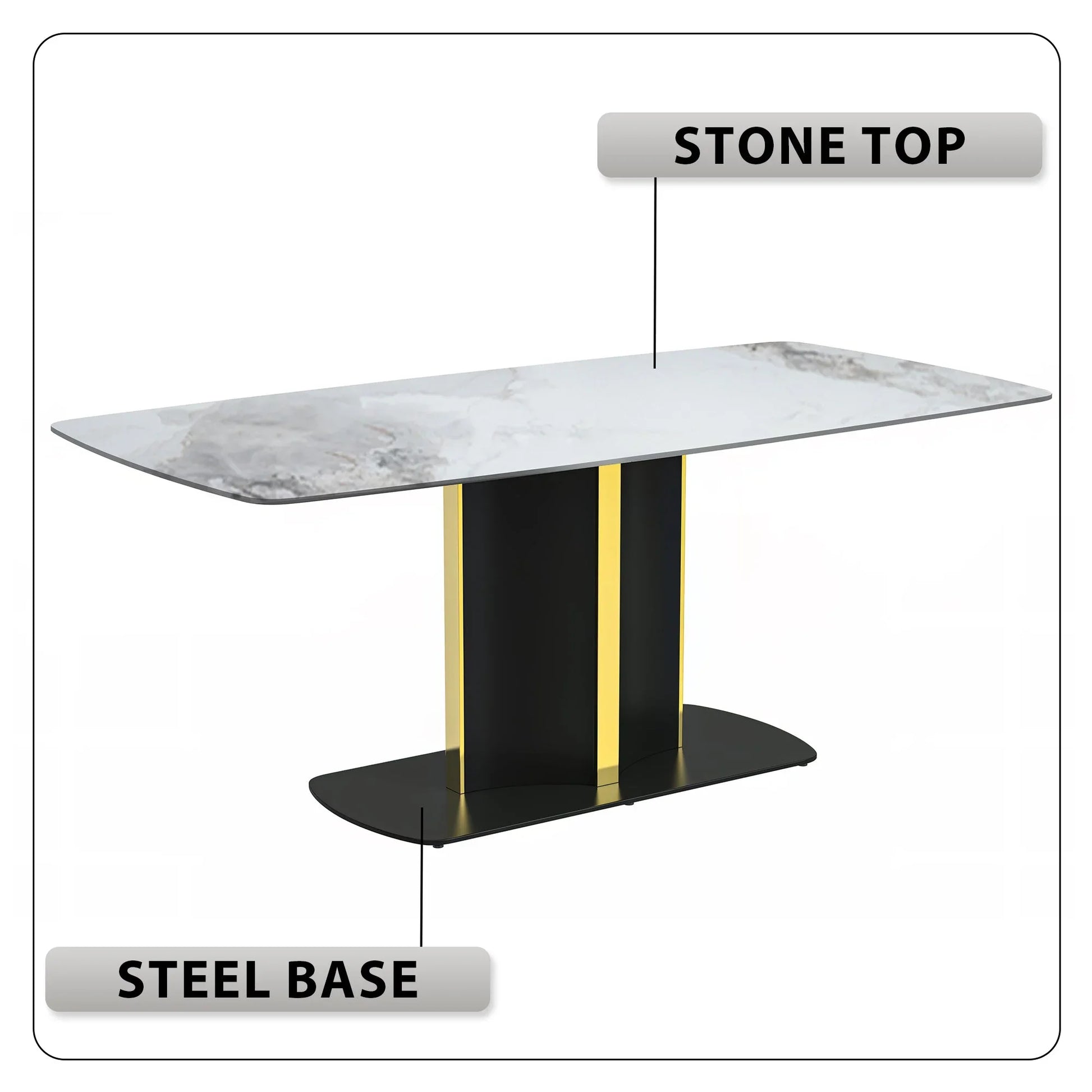 Sylva Rectangular Dining Table with Glass/Sintered Stone Tabletop in Gold Steel - Elax Furniture