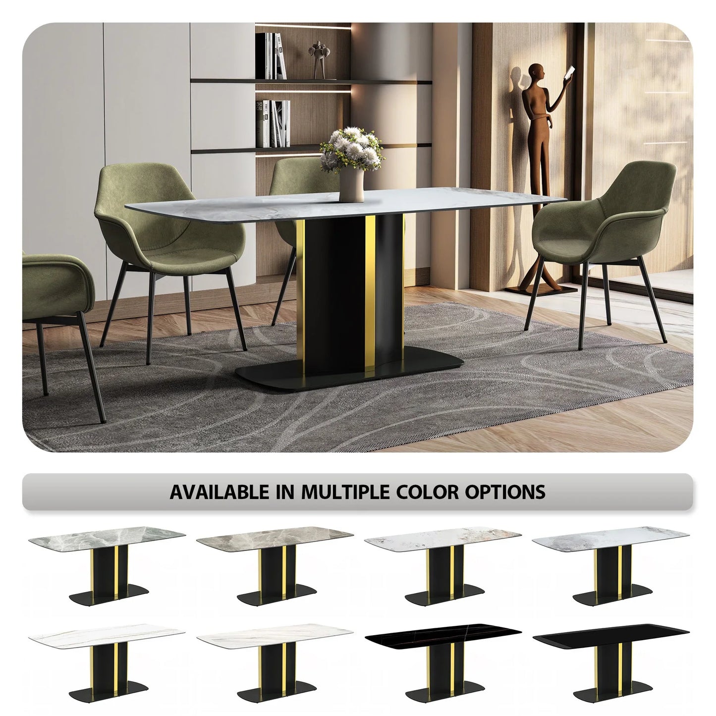 Sylva Rectangular Dining Table with Glass/Sintered Stone Tabletop in Gold Steel - Elax Furniture