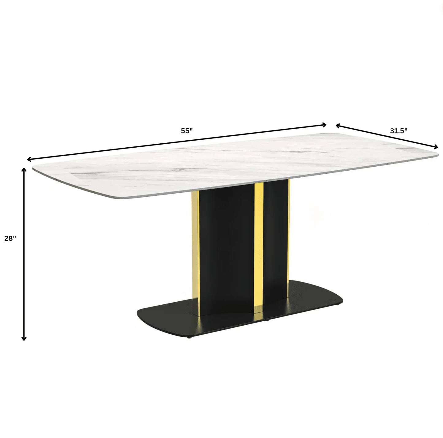 Sylva Rectangular Dining Table with Glass/Sintered Stone Tabletop in Gold Steel - Elax Furniture