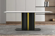 Sylva Rectangular Dining Table with Glass/Sintered Stone Tabletop in Gold Steel - Elax Furniture