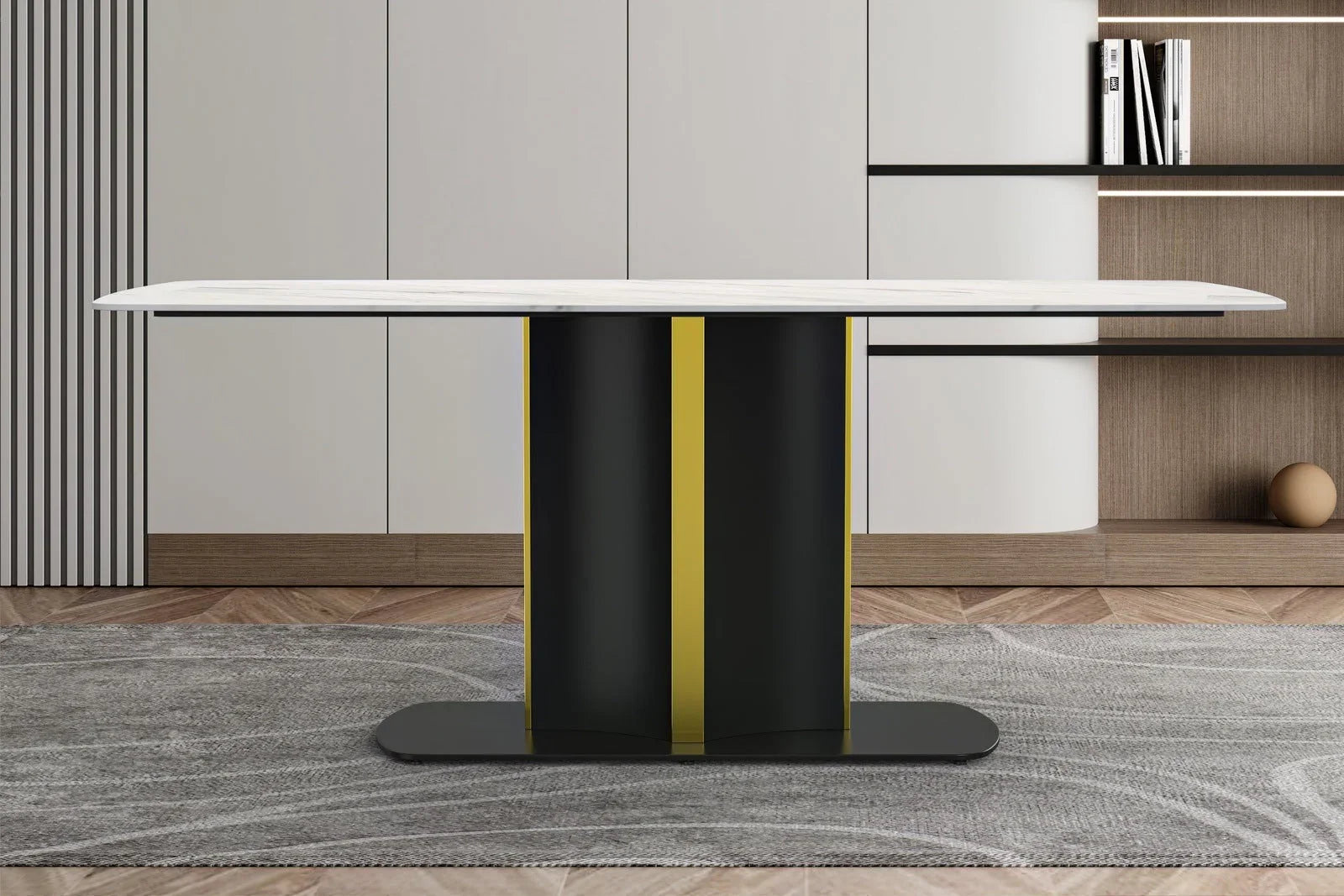 Sylva Rectangular Dining Table with Glass/Sintered Stone Tabletop in Gold Steel - Elax Furniture