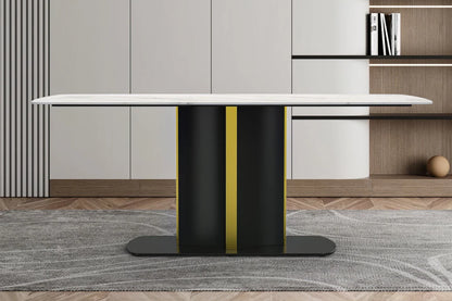 Sylva Rectangular Dining Table with Glass/Sintered Stone Tabletop in Gold Steel - Elax Furniture