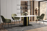 Sylva Rectangular Dining Table with Glass/Sintered Stone Tabletop in Gold Steel - Elax Furniture