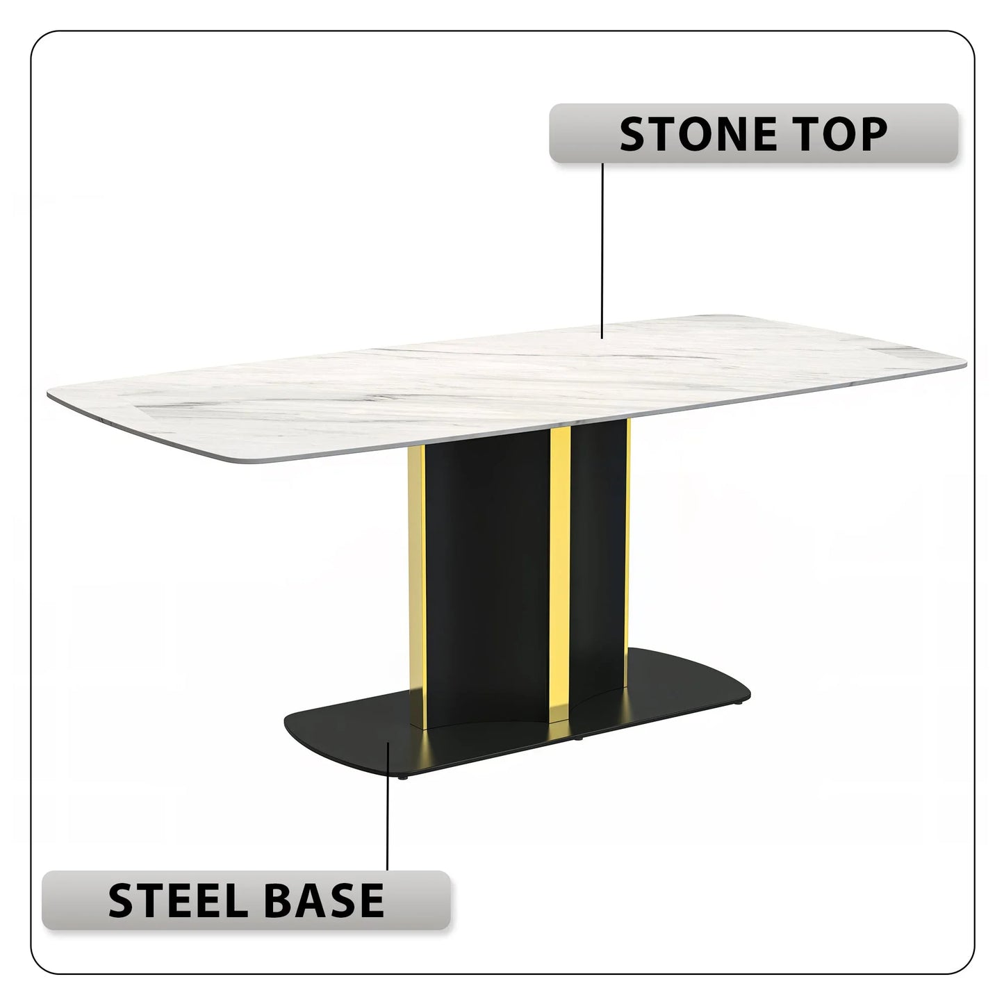 Sylva Rectangular Dining Table with Glass/Sintered Stone Tabletop in Gold Steel - Elax Furniture