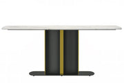 Sylva Rectangular Dining Table with Glass/Sintered Stone Tabletop in Gold Steel - Elax Furniture