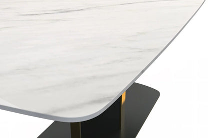 Sylva Rectangular Dining Table with Glass/Sintered Stone Tabletop in Gold Steel - Elax Furniture