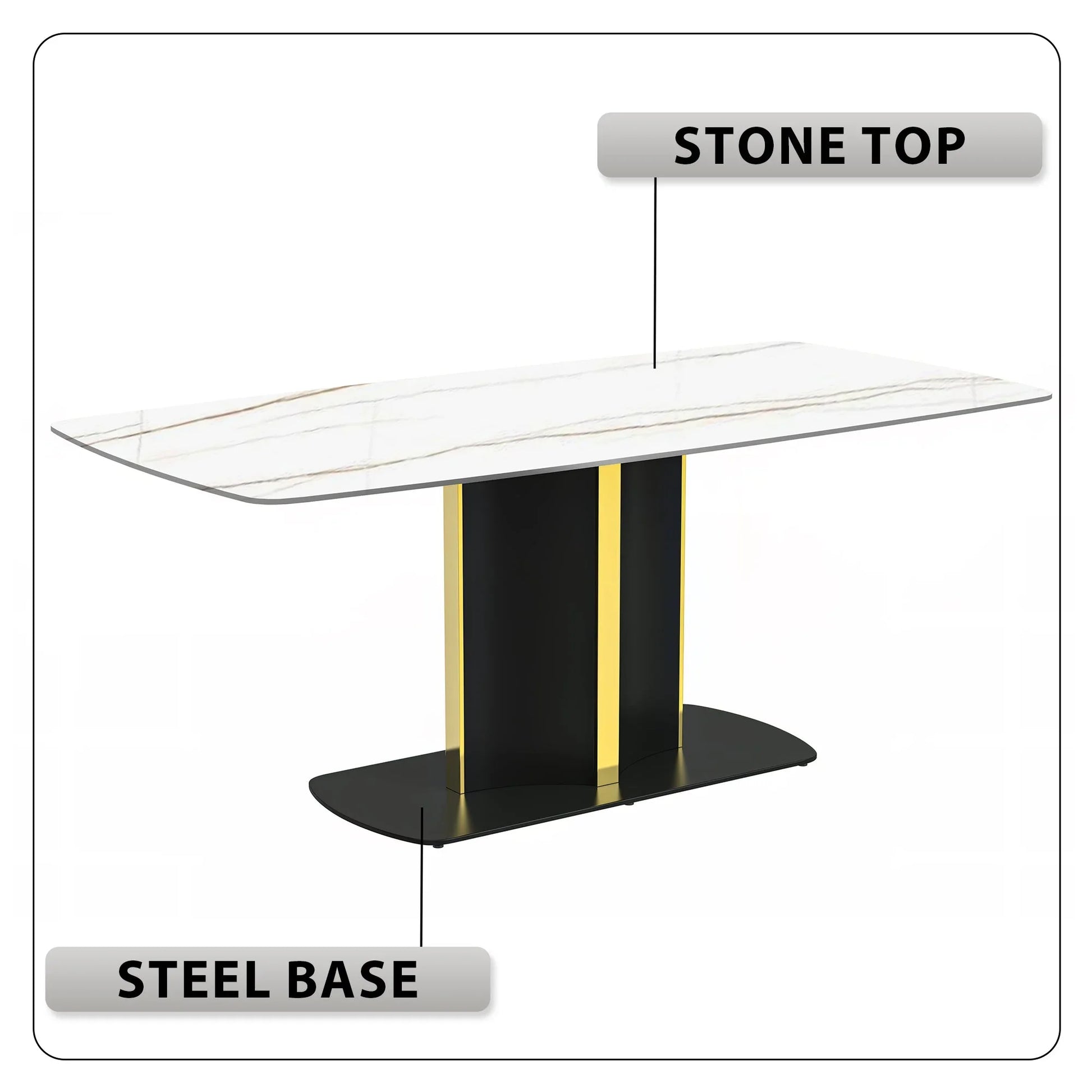 Sylva Rectangular Dining Table with Glass/Sintered Stone Tabletop in Gold Steel - Elax Furniture