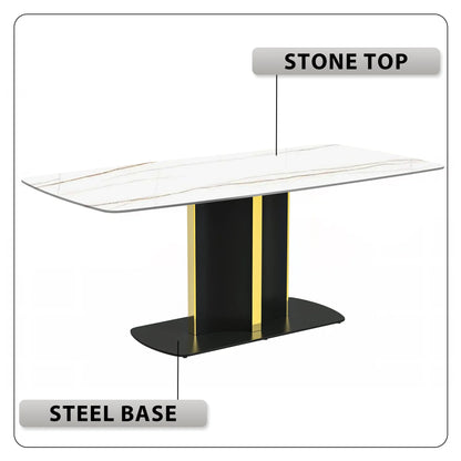 Sylva Rectangular Dining Table with Glass/Sintered Stone Tabletop in Gold Steel - Elax Furniture