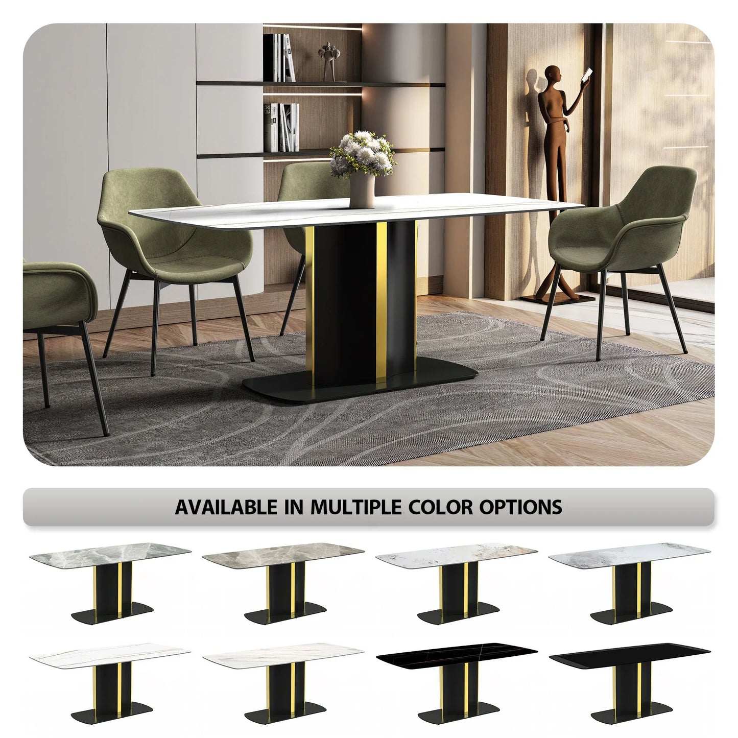 Sylva Rectangular Dining Table with Glass/Sintered Stone Tabletop in Gold Steel - Elax Furniture