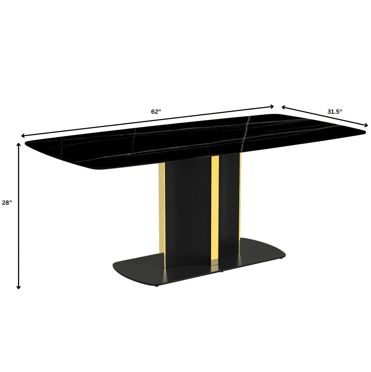 Sylva Rectangular Dining Table with Glass/Sintered Stone Tabletop in Gold Steel - Elax Furniture