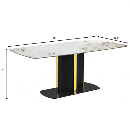 Sylva Rectangular Dining Table with Glass/Sintered Stone Tabletop in Gold Steel - Elax Furniture