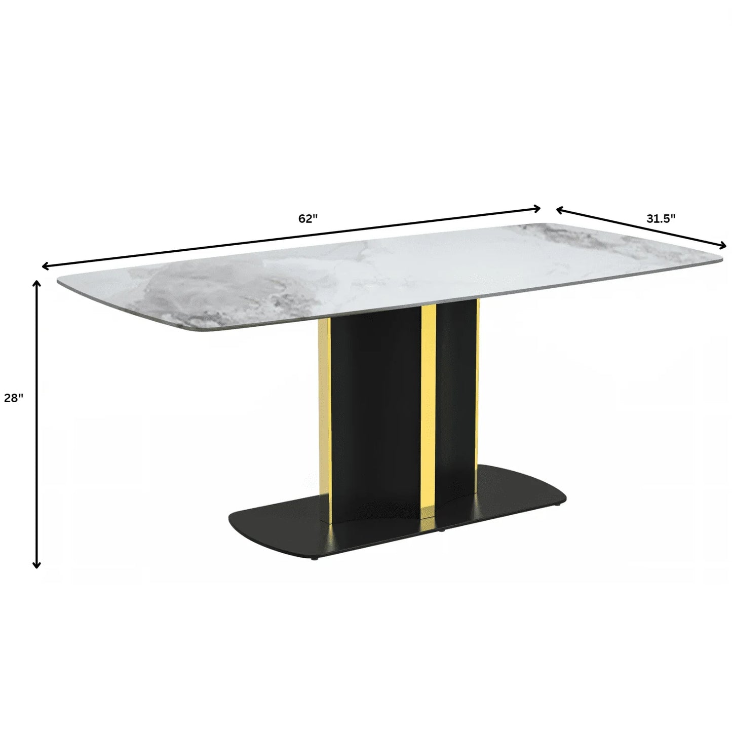 Sylva Rectangular Dining Table with Glass/Sintered Stone Tabletop in Gold Steel - Elax Furniture